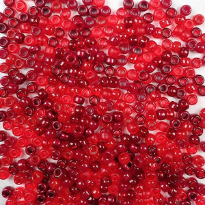 Red Berry Plastic Craft Pony Beads in a mix of different shades of red, Bead Size 6 x 9mm in a bulk bag