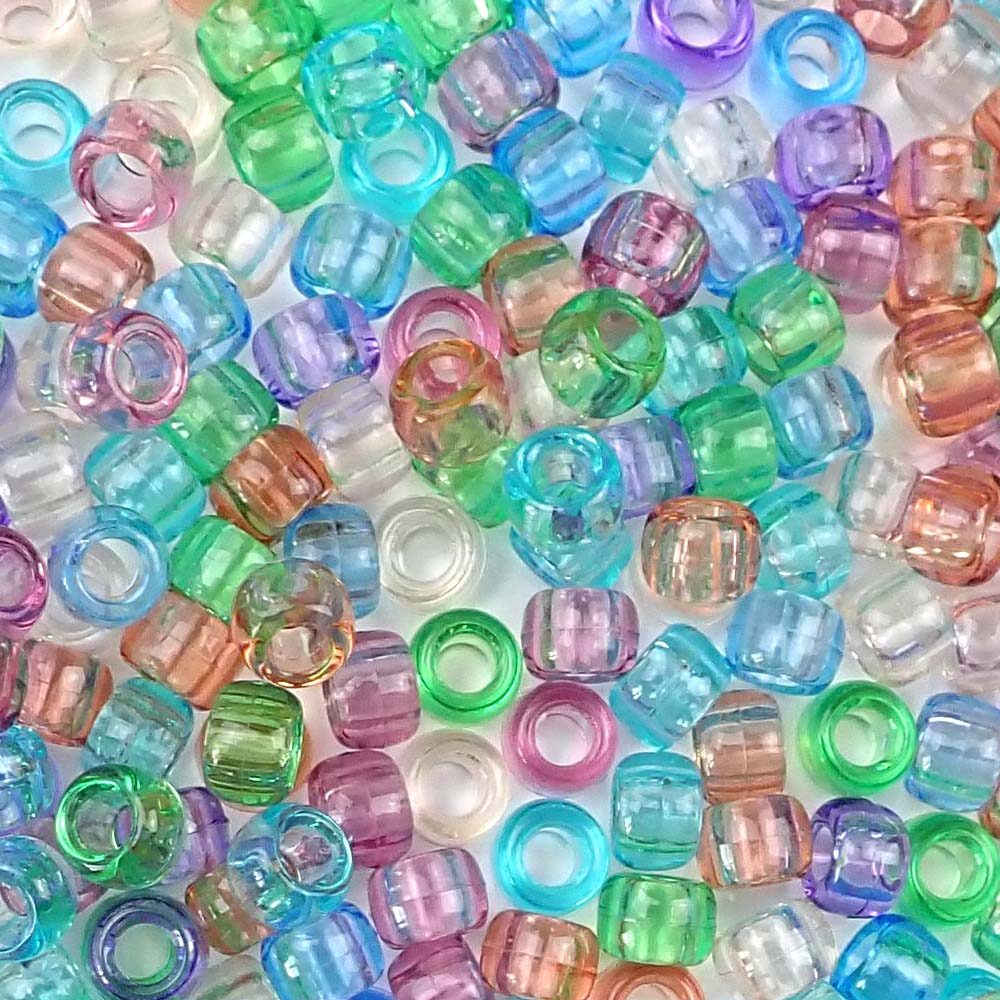 Fun Rainbow Transparent Mix Plastic Pony Beads 6 x 9mm, 150 beads