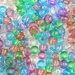 Transparent Pastel Multi-color Mix of Plastic Craft Pony Beads, Bead Size 6 x 9mm in a bulk bag