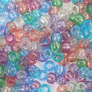 pastel glitter colors of 6 x 9mm plastic pony beads