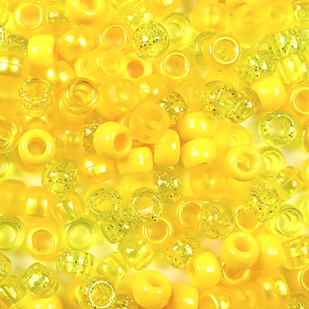 Mix of Yellow Colors Plastic Craft Pony Beads, Plastic Bead Size 6  x 9mm in bulk