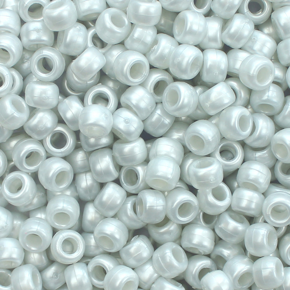 Pale Silver Gray Pearl Plastic Pony Beads 6 x 9mm, about 100 beads