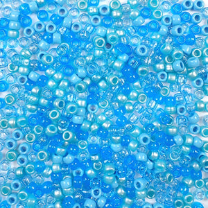 Light Blue Multi Color Mix Plastic Craft Pony Beads in different shades of blue, Plastic Bead Size 6 x 9mm in a bulk bag