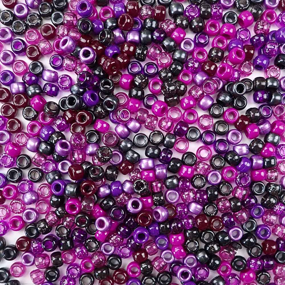 9mm Transparent Purple Pony Beads Bulk 1,000