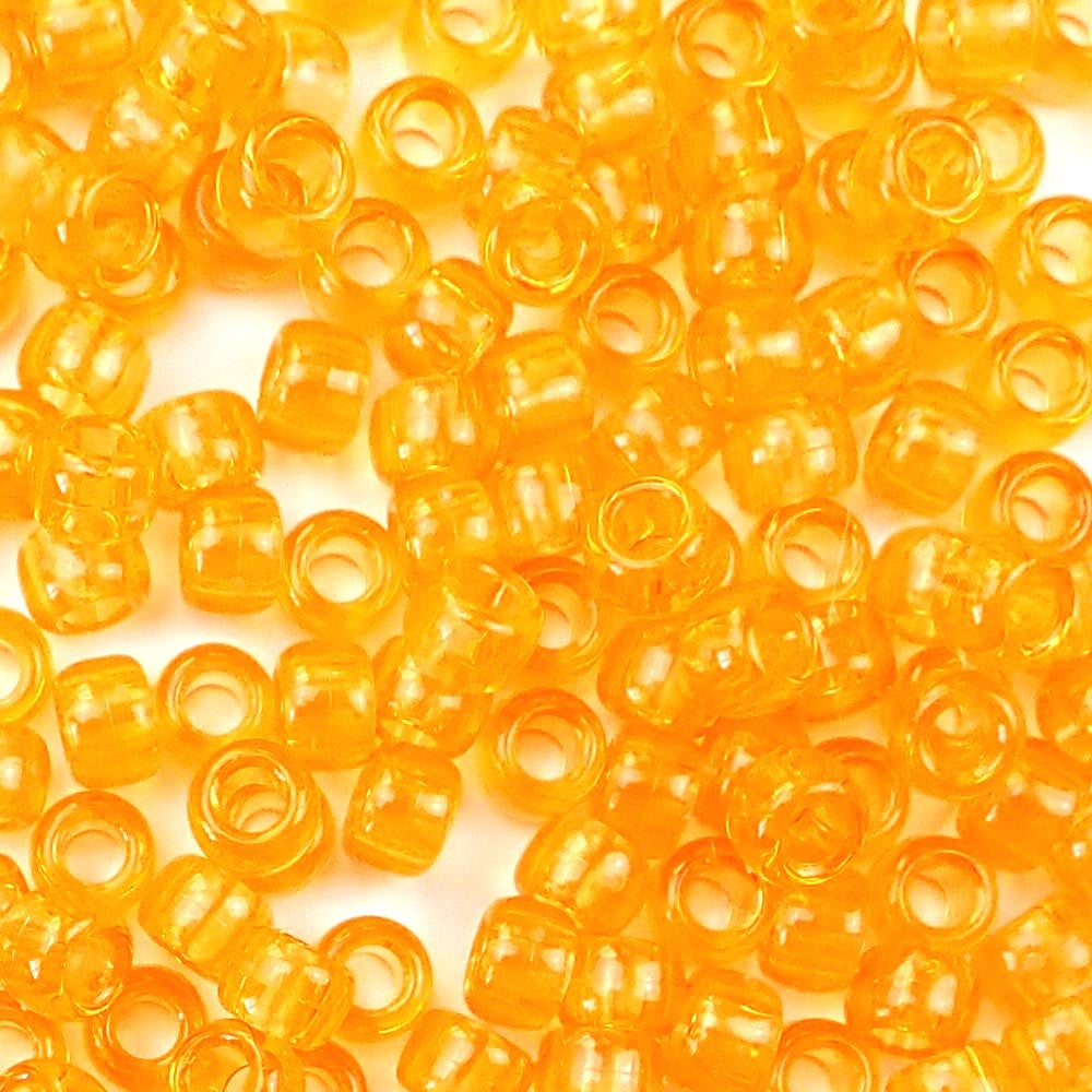 Transparent Orange Plastic Craft Pony Beads, Size 6 x 9mm