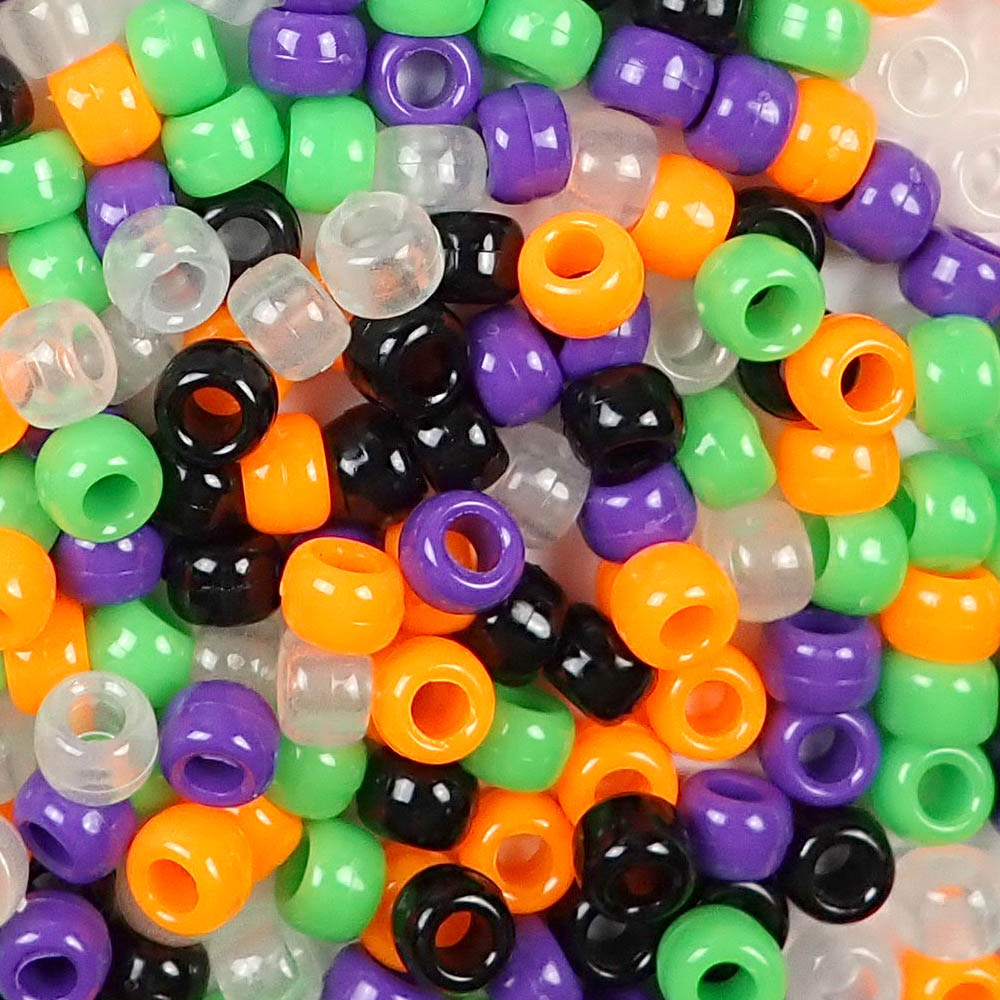Halloween Colors Multicolor Mix Plastic Craft Pony Beads, Bead Size 6 x 9mm in a bulk bag