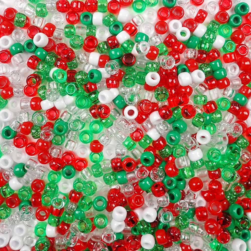 Christmas Mix Plastic Craft Pony Beads 6 x 9mm Bulk, Made in the USA - Pony  Beads Plus