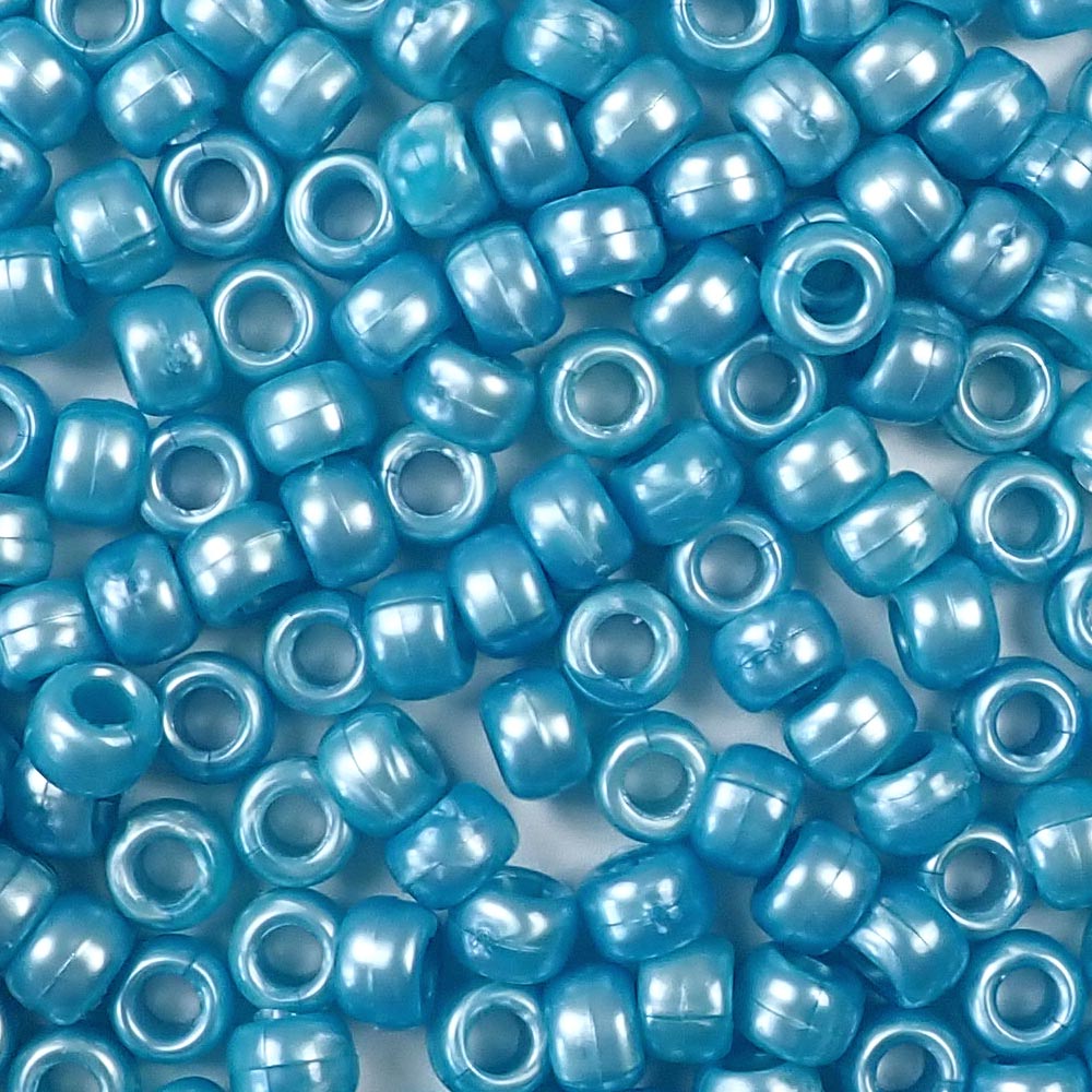 Sky Blue Pearlized Plastic Craft Pony Beads, Size 6 x 9mm
