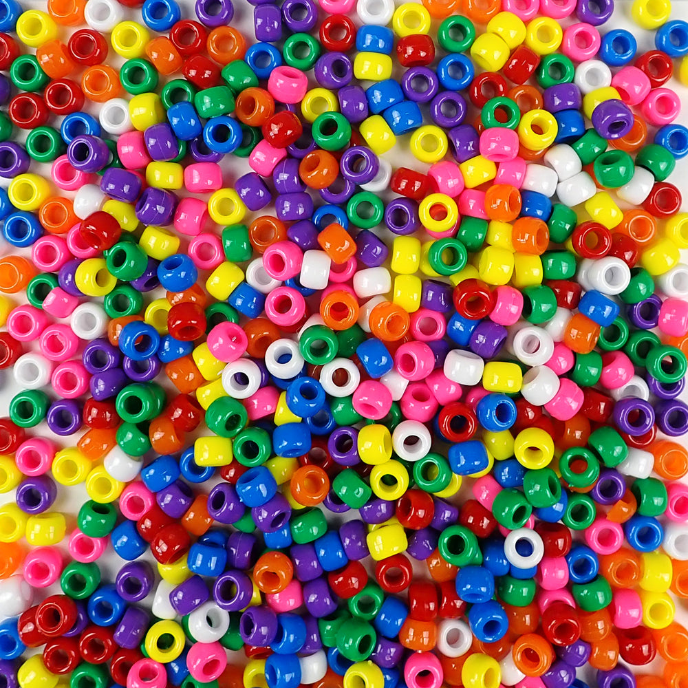 Pearlized Glitter Rainbow Classic Multicolor Mix Plastic Pony Beads, 6 x  9mm, 500 Beads, Bulk Pony Beads Package for Arts & Crafts