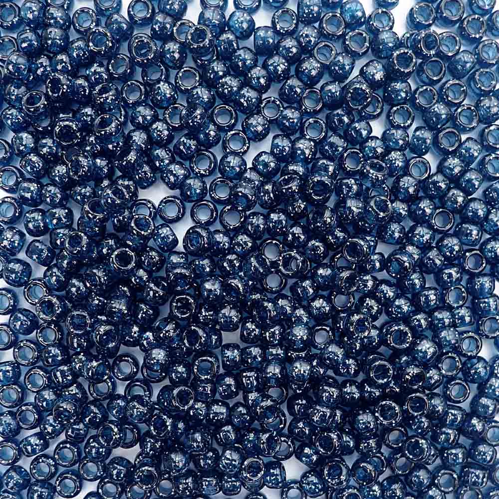 montana blue glitter 6 x 9mm plastic pony beads