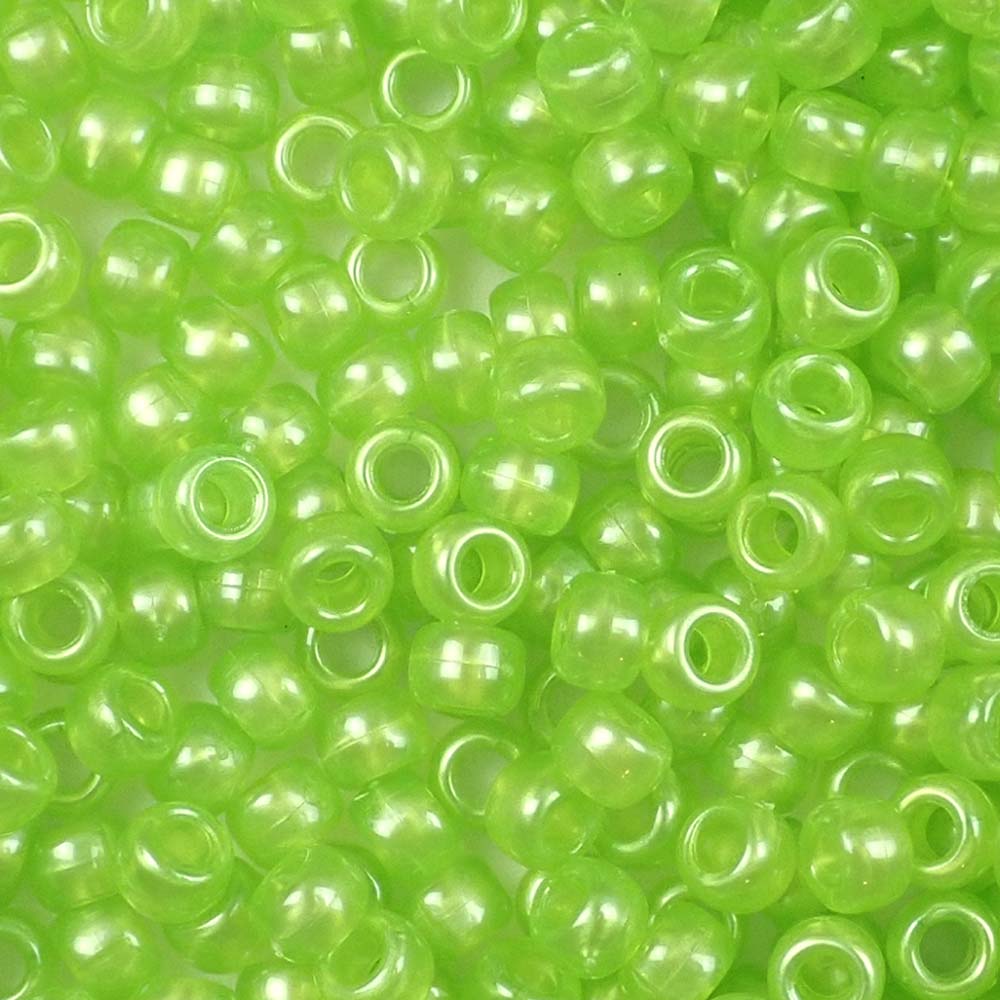 Lime Green Pearl Plastic Pony Beads 6 x 9mm, about 100 beads