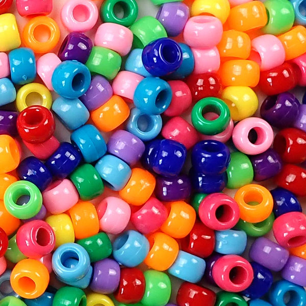 Vivid Rainbow Combo Mix Plastic Pony Beads 6 x 9mm, 150 beads