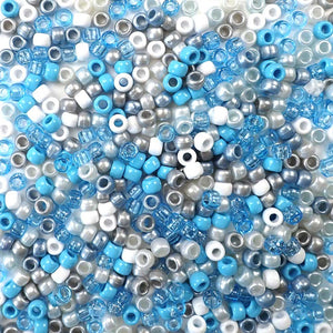 Baby Blue Multi-color Mix of Plastic Craft Pony Beads, Plastic Bead Size 6 x 9mm in a bulk bag