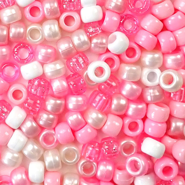 Pony Beads, Opaque, Pearl Finish, 9x6mm, 100-pc, Light Baby Pink