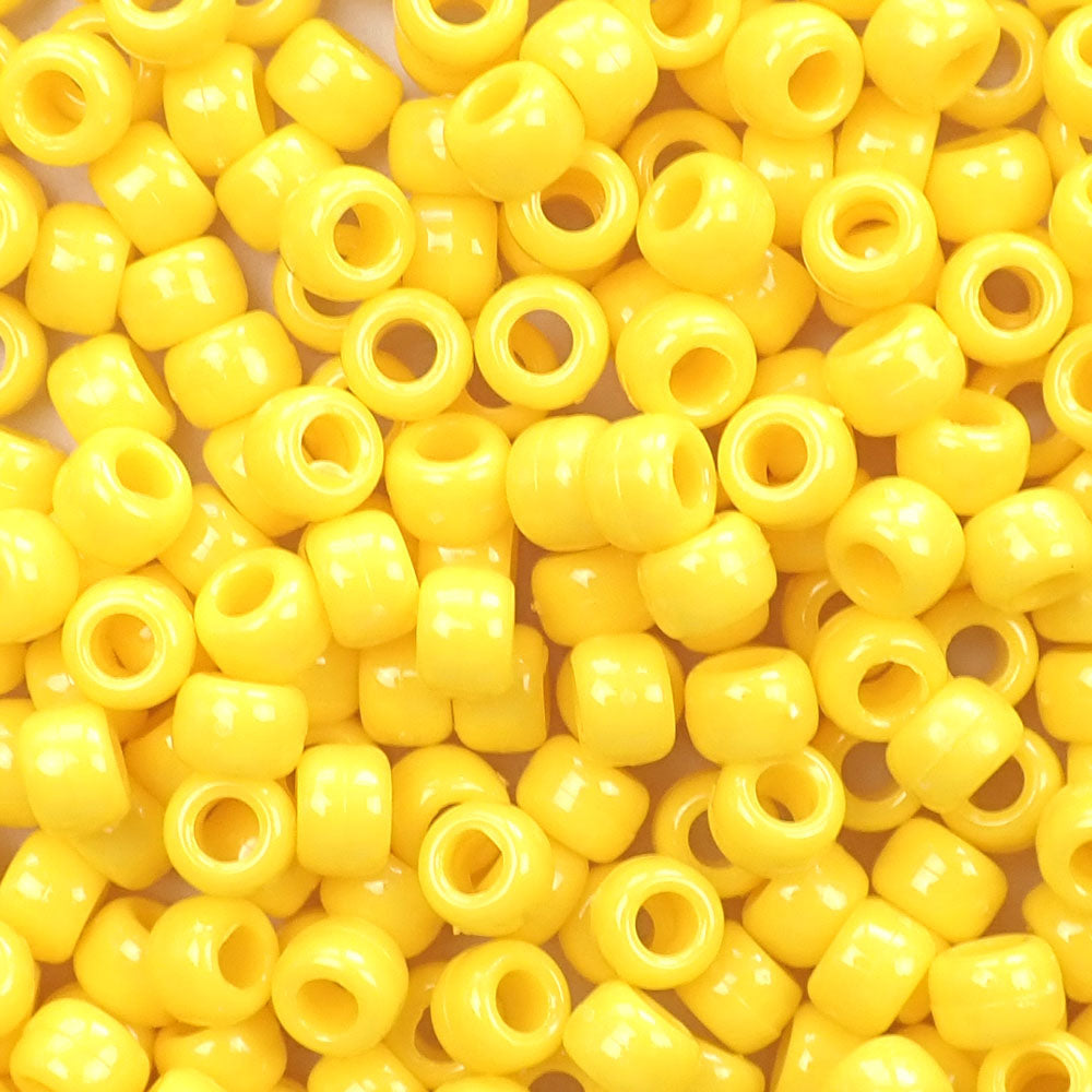 Daffodil Yellow Opaque Plastic Pony Beads 6 x 9mm, about 100 beads