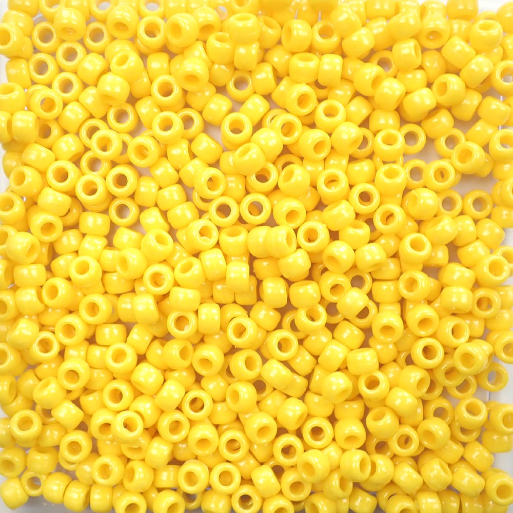 Daffodil Yellow Opaque Plastic Pony Beads 6 x 9mm