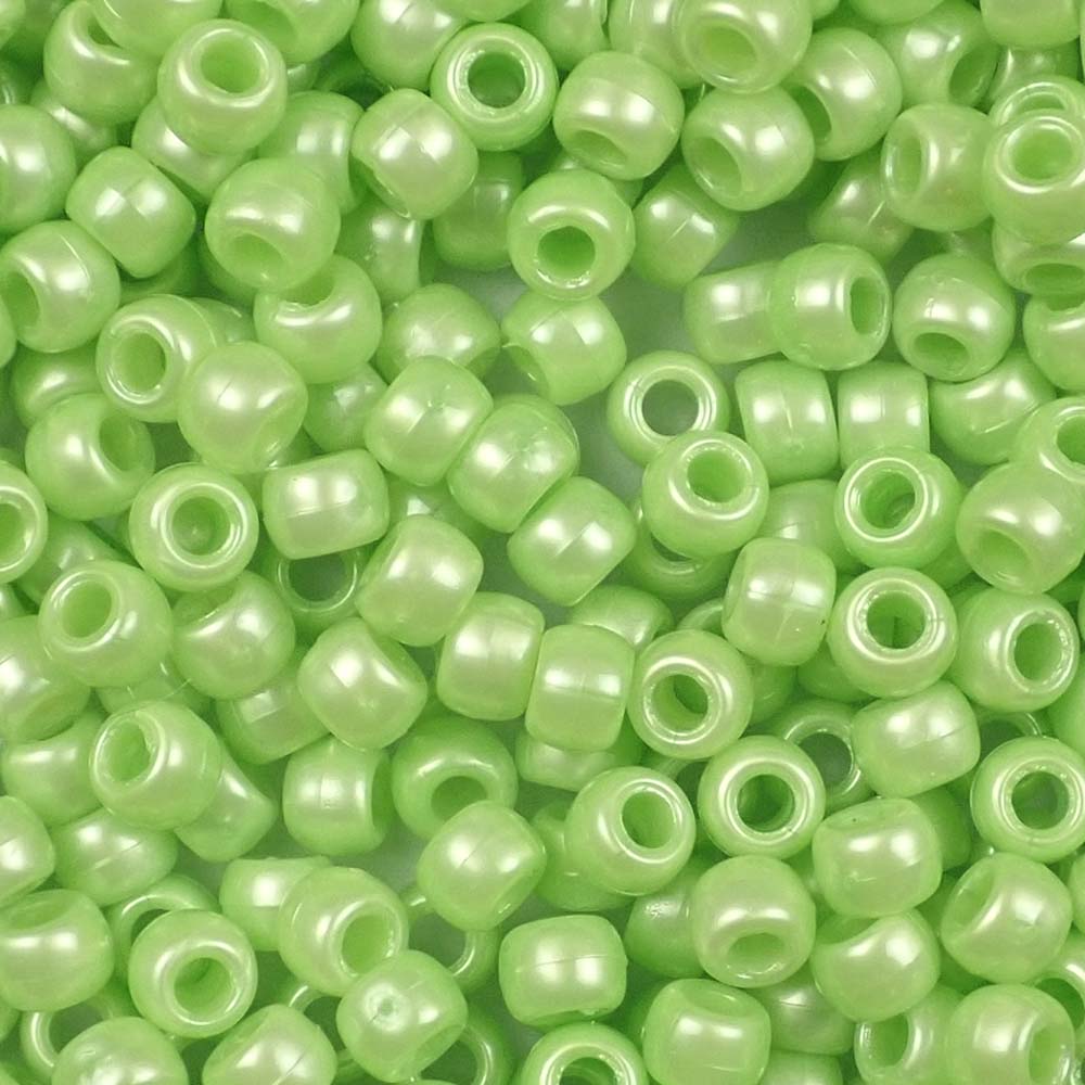 Light Lime Green Pearl Plastic Pony Beads 6 x 9mm, about 100 beads