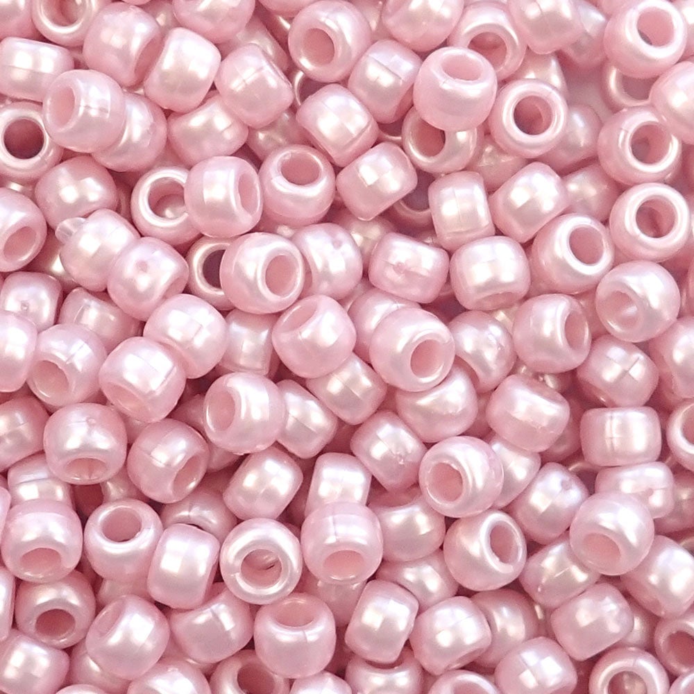 Medium Rose Pink Pearl Plastic Pony Beads 6 x 9mm, about 100 beads