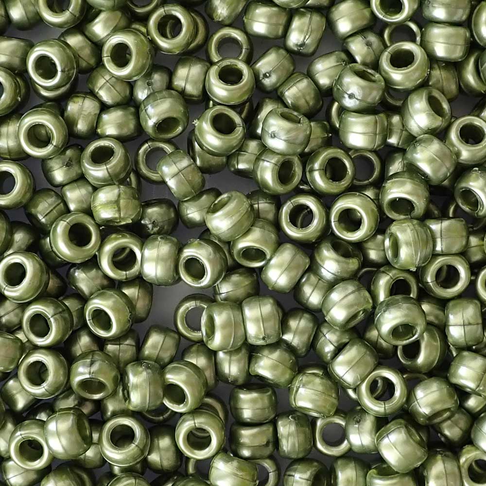 Dark Olive Green Pearl Plastic Pony Beads 6 x 9mm, about 100 beads