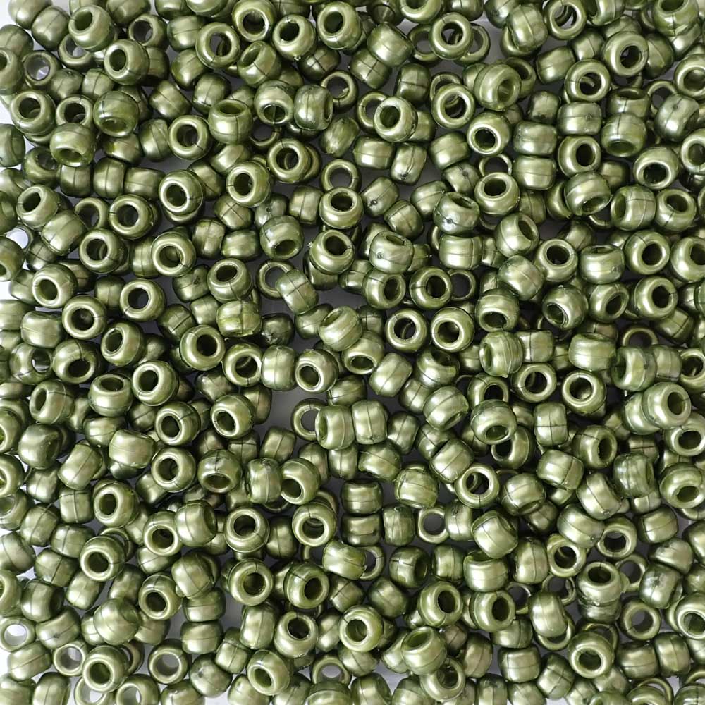 Dark Olive Green Pearl Plastic Pony Beads 6 x 9mm, about 100 beads