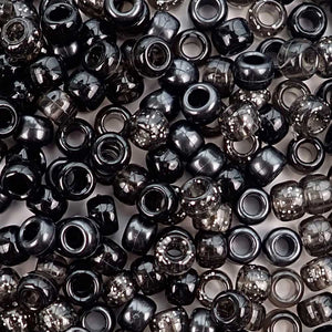 Black Mix Plastic Pony Beads 6 x 9mm