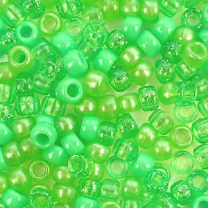 Lime Mix Plastic Pony Beads 6 x 9mm