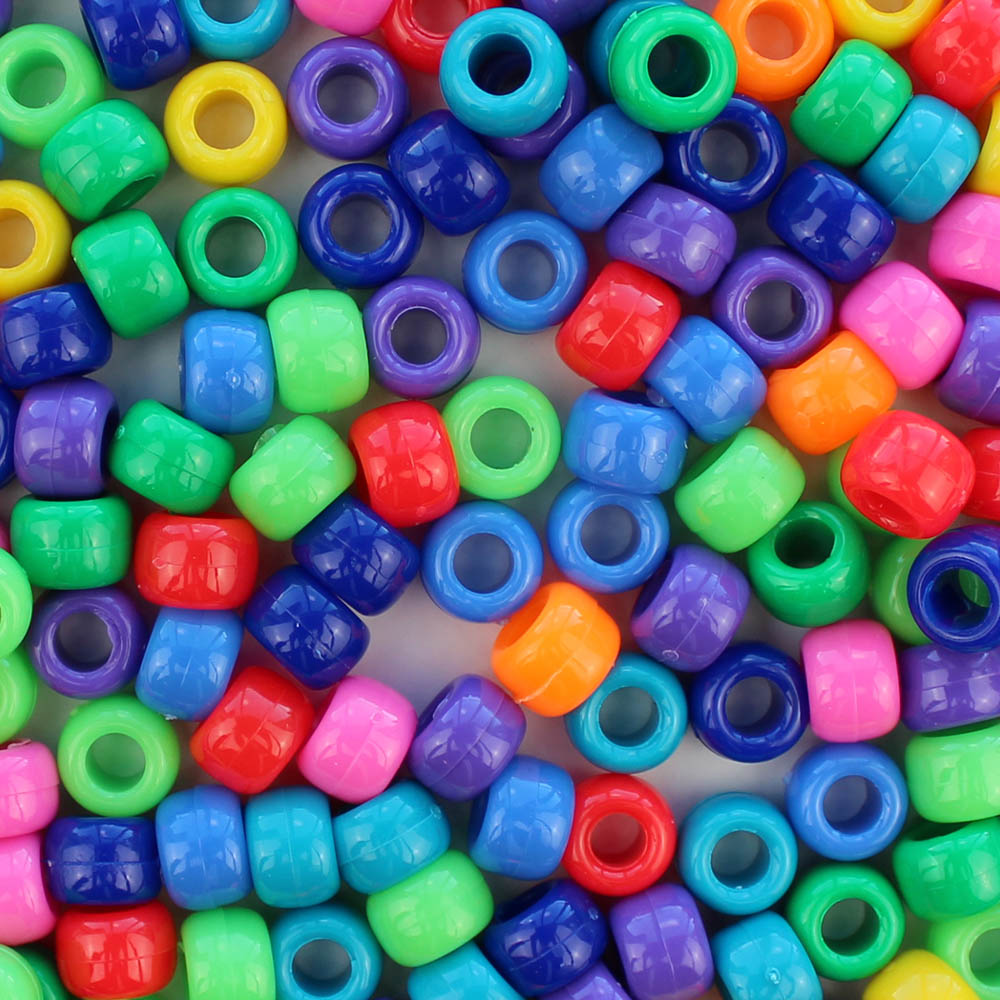 Rainbow Assortment Opaque Multi-color Mix Plastic Pony Beads 6 x 9mm, 500  beads