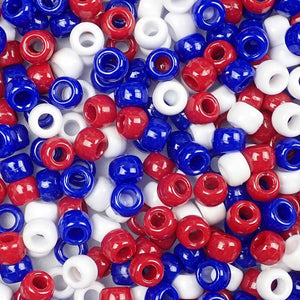 Patriotic Opaque Mix Plastic Pony Beads 6 x 9mm