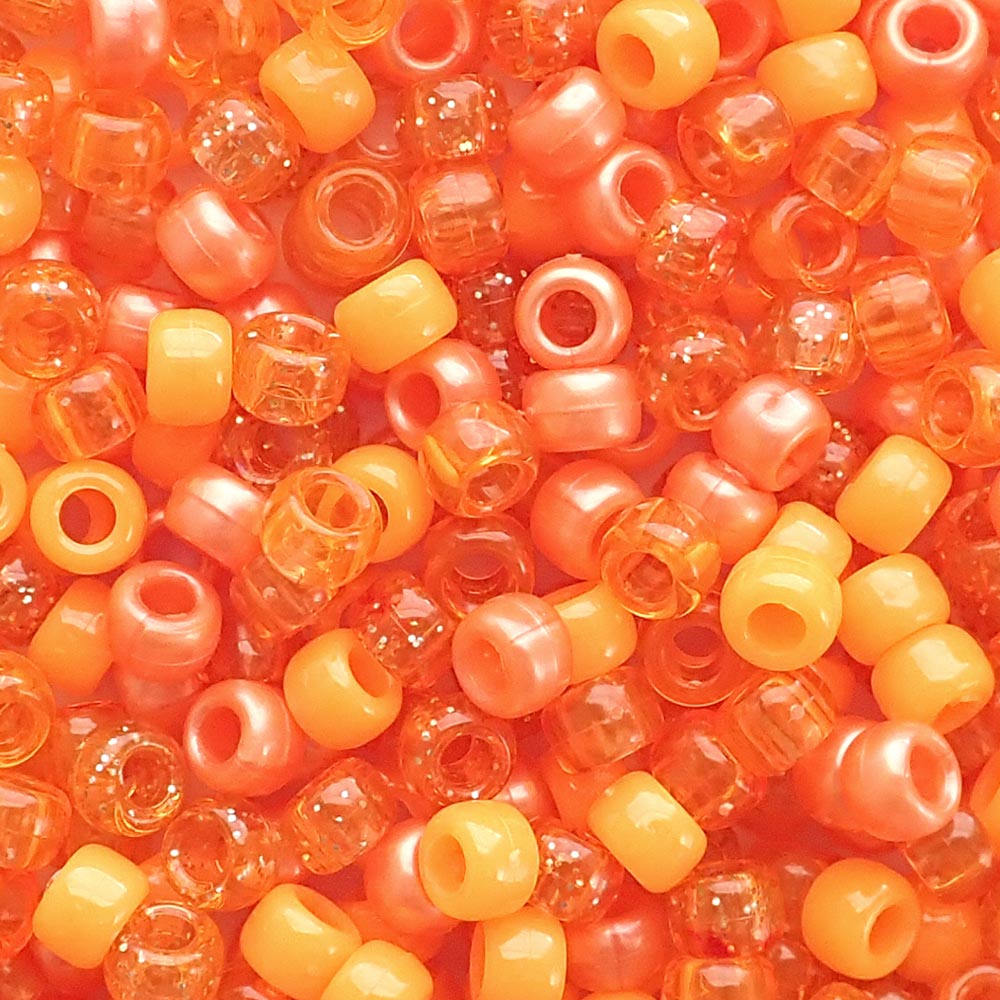 Orange Mix Plastic Pony Beads 6 x 9mm