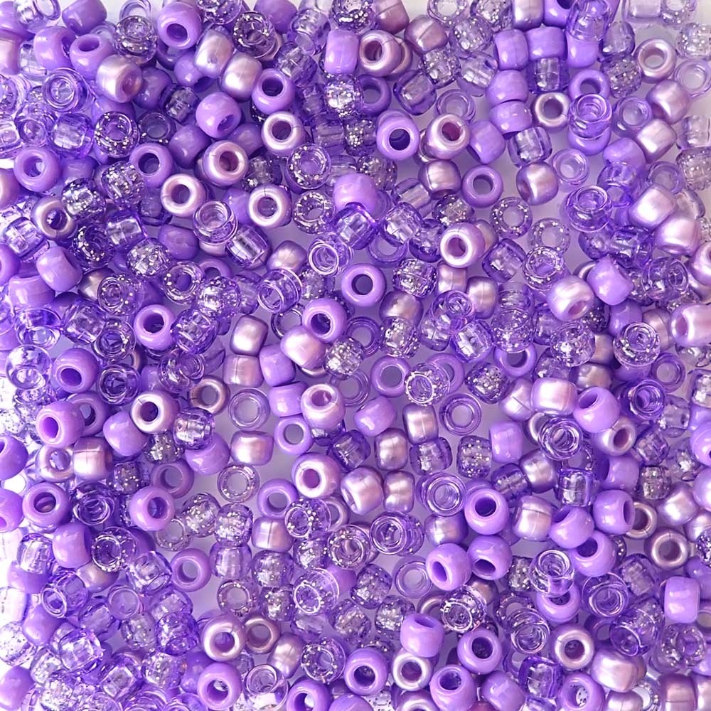 Light Purple Mix Plastic Pony Beads 6 x 9mm