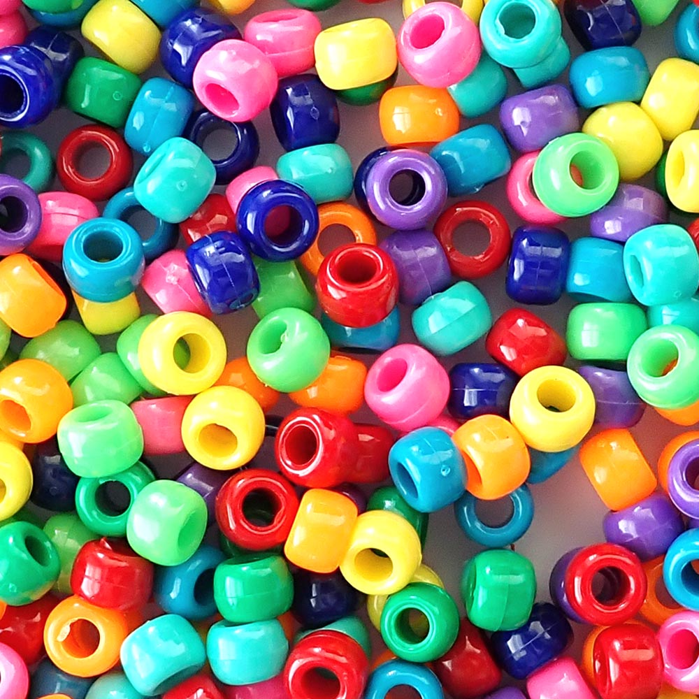 Rainbow Opaque Multi-color Mix Plastic Pony Beads 6 x 9mm