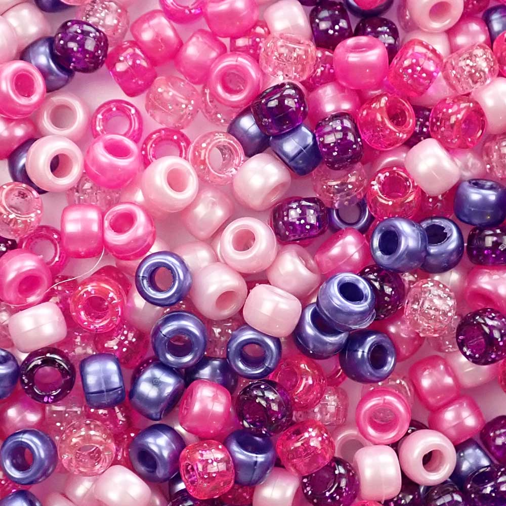 Pink &amp; Purple Mix Plastic Pony Beads 6 x 9mm