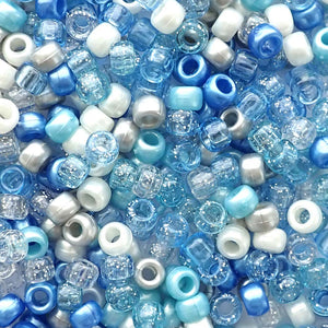 Blue Wonderland Mix Plastic Pony Beads 6 x 9mm