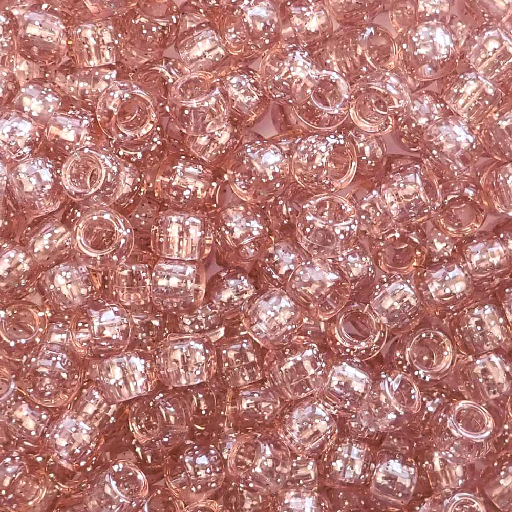 Vintage Peach Glitter Plastic Pony Beads 6 x 9mm