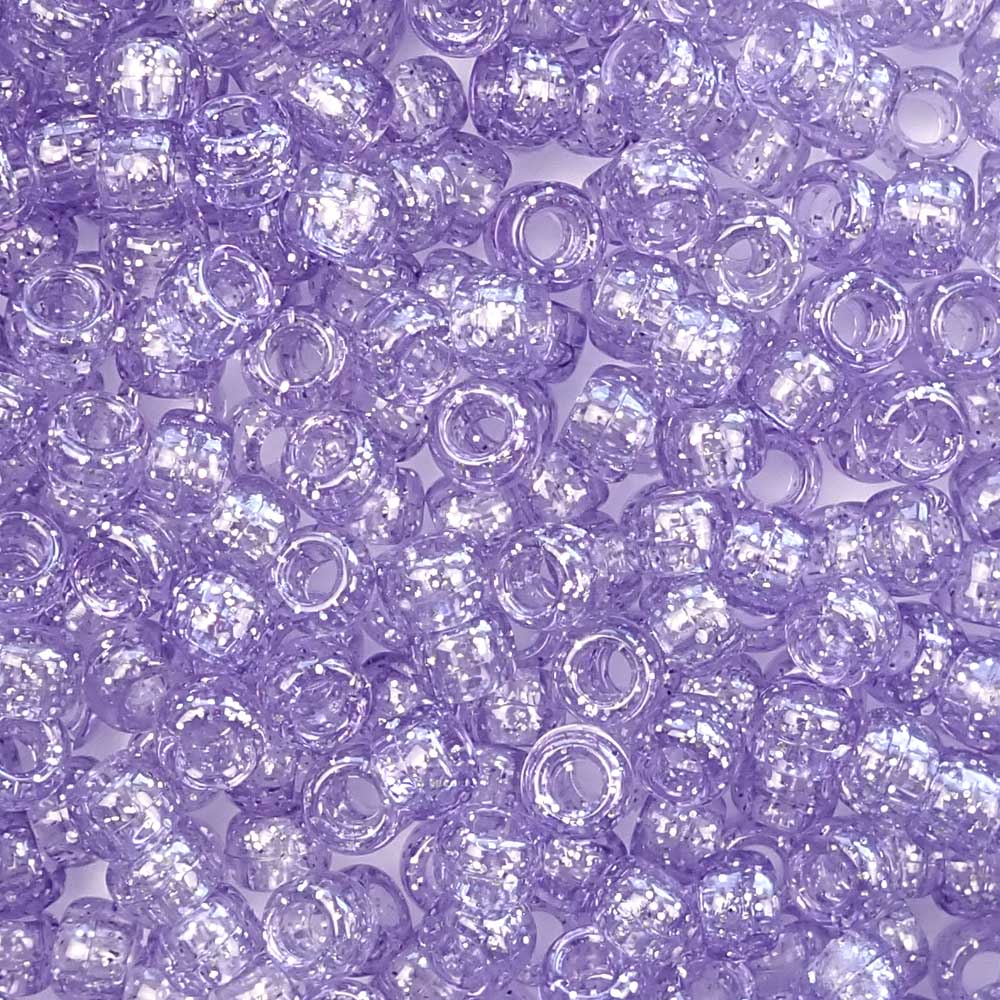Medium Amethyst Purple Glitter Plastic Pony Beads 6 x 9mm, about 100 beads