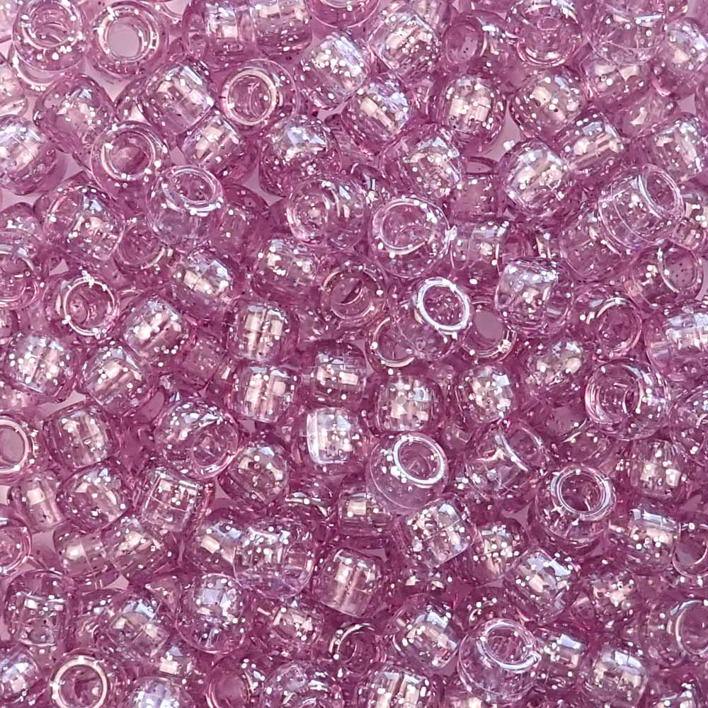 Antique Rose Pink Glitter Plastic Pony Beads 6 x 9mm