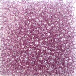 Antique Rose Pink Glitter Plastic Pony Beads 6 x 9mm