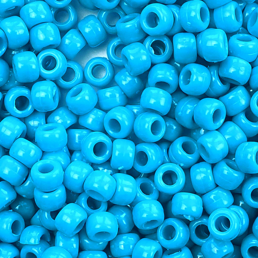 Tropic Blue Plastic Pony Beads 6 x 9mm, about 100 beads