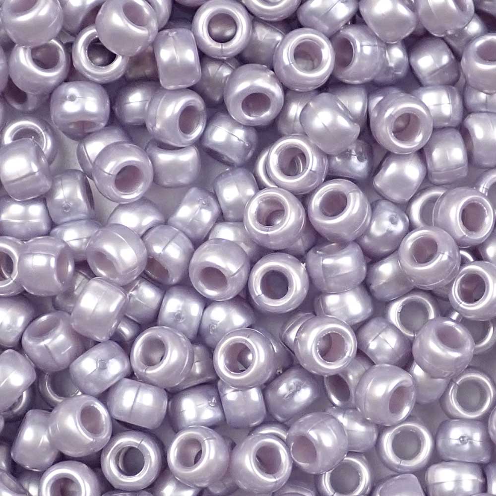 Medium Lavender Pearl Plastic Pony Beads 6 x 9mm, about 100 beads