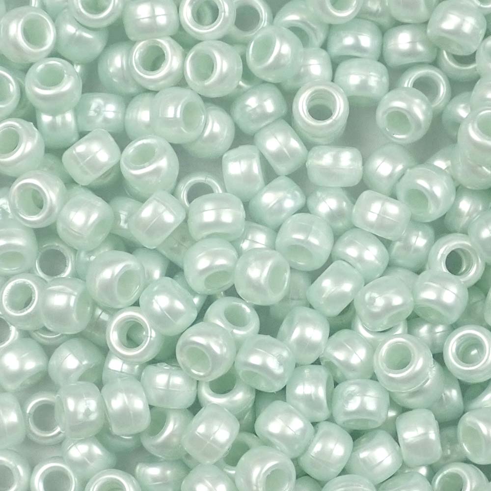 Light Caribbean Turquoise Pearl Plastic Pony Beads 6 x 9mm, about 100 beads