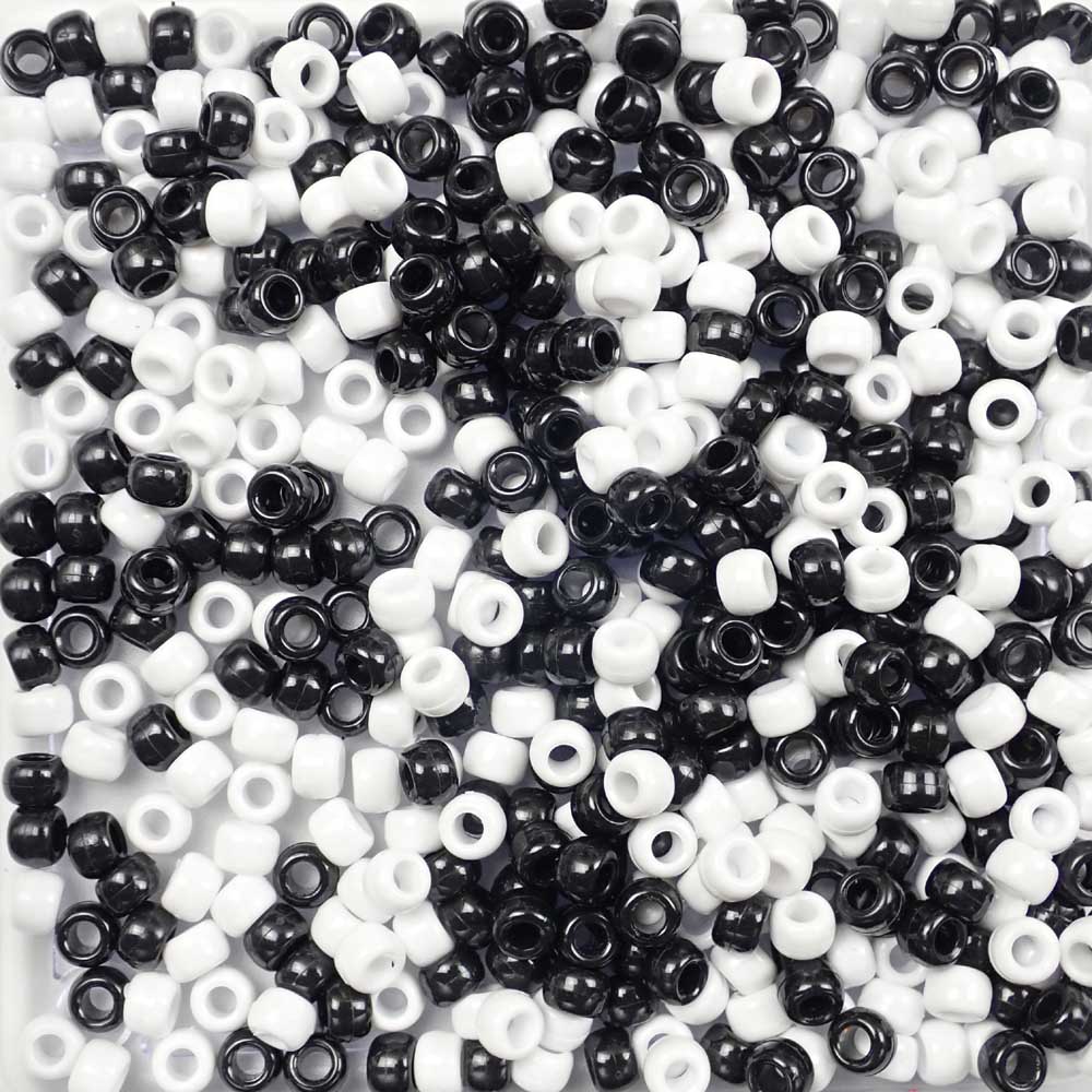 Black & White Mix Plastic Pony Beads 6 x 9mm