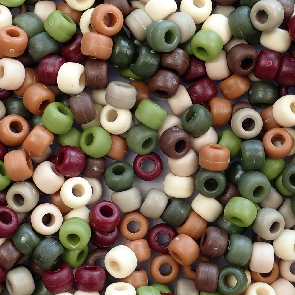 Matte Camouflage Multicolor Mix Plastic Pony Beads 6 x 9mm