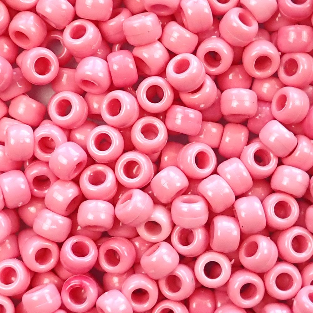 Rose Quartz Marbled Plastic Pony Beads 6 x 9mm, about 100 beads