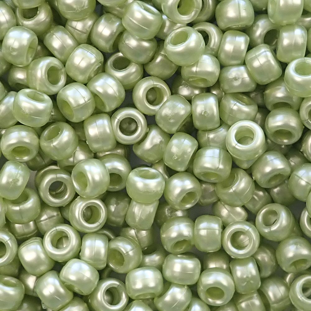 Light Fern Green Pearl Plastic Pony Beads 6 x 9mm, about 100 beads