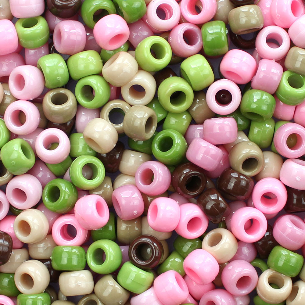 Pink Camouflage Mix Plastic Pony Beads 6 x 9mm