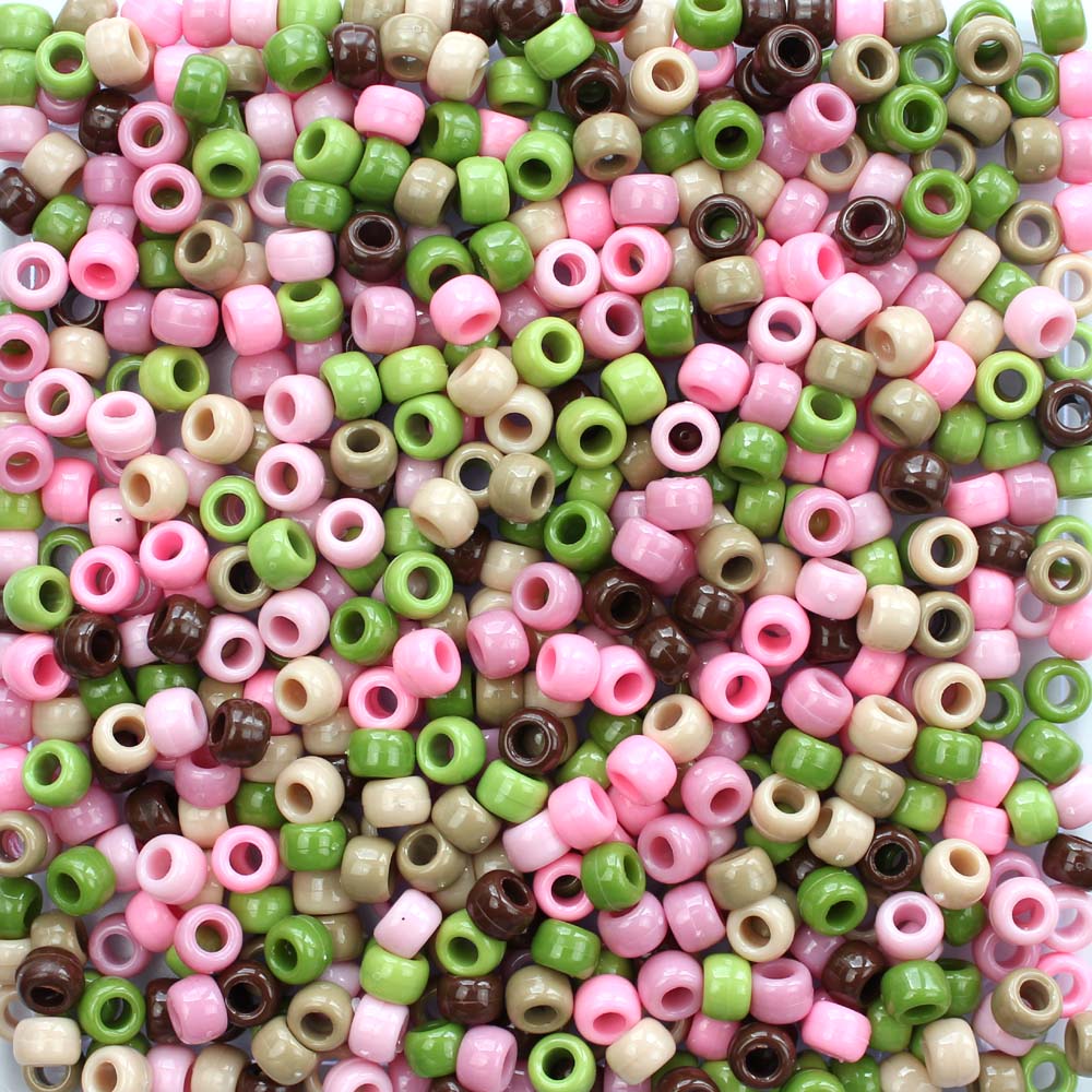 Pink Camouflage Mix Plastic Pony Beads 6 x 9mm
