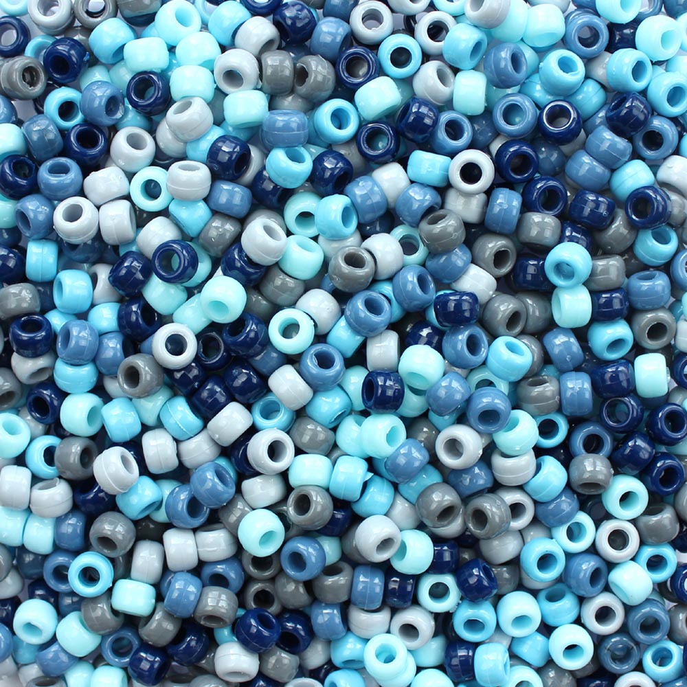 Blue Ice Mix Plastic Pony Beads 6 x 9mm, 150 beads