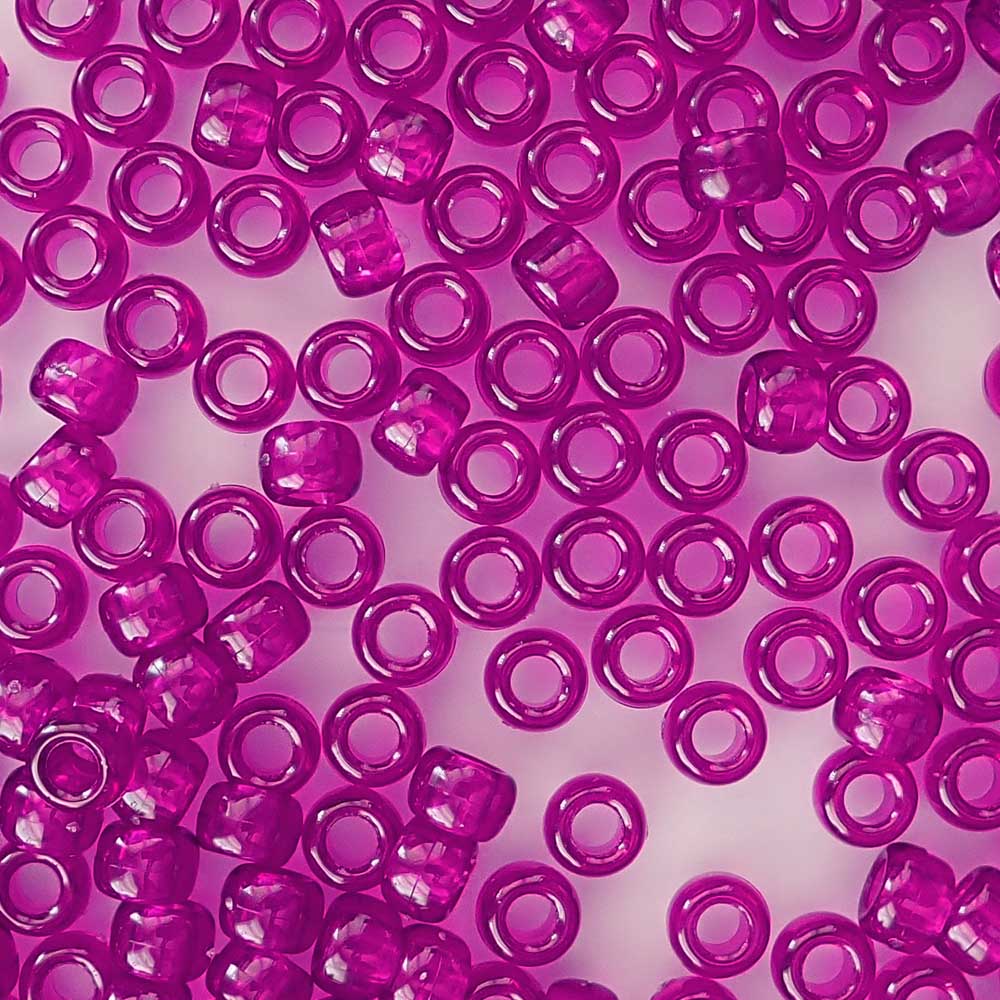 Dark Berry Pink Transparent Plastic Pony Beads 6 x 9mm, about 100 beads