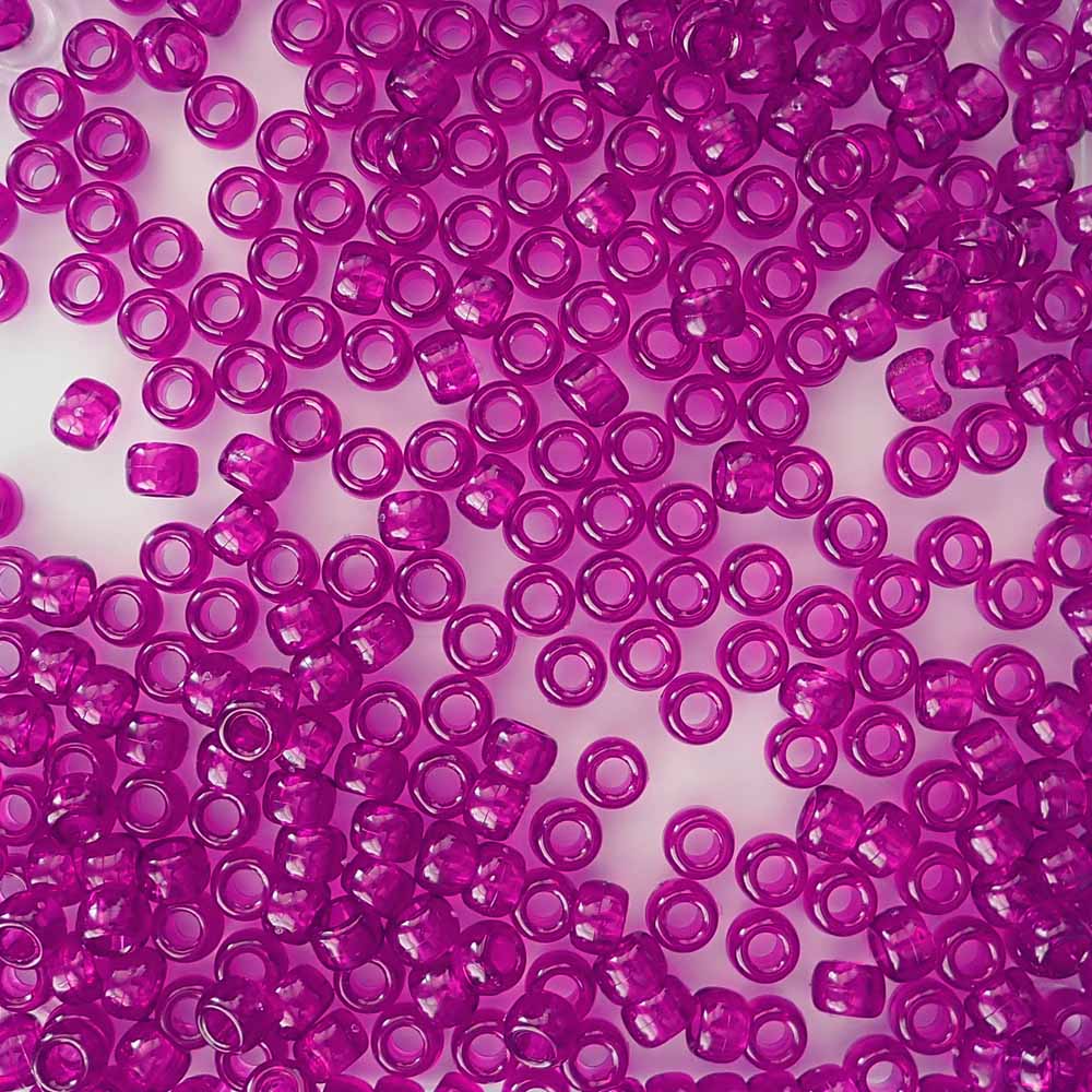 Dark Berry Pink Transparent Plastic Pony Beads 6 x 9mm