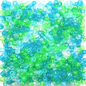 Sea Glass Green & Turquoise Mix Plastic Pony Beads 6 x 9mm